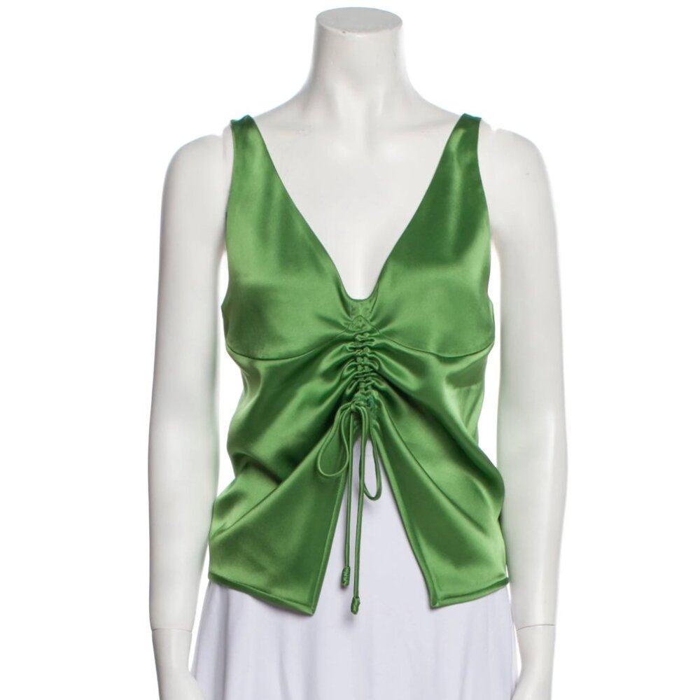 Nanushka Green Plunge Neckline Sleeveless Crop Top